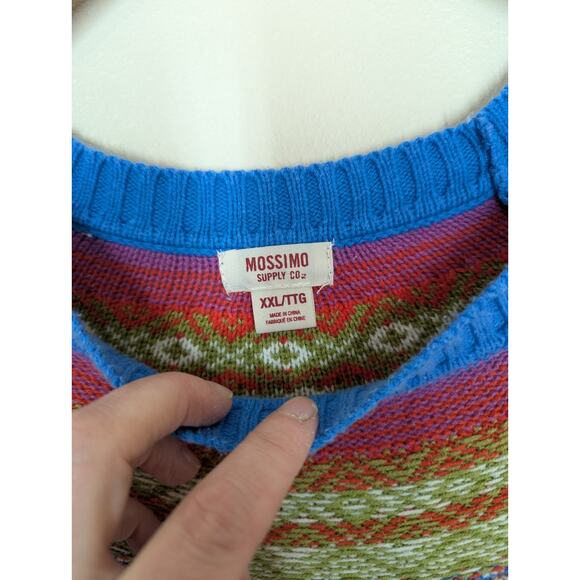 MOSSIMO Fairisle Sweater Icelandic Pattern Jumper Blue Rainbow Women's Size XXL - Picture 2 of 7